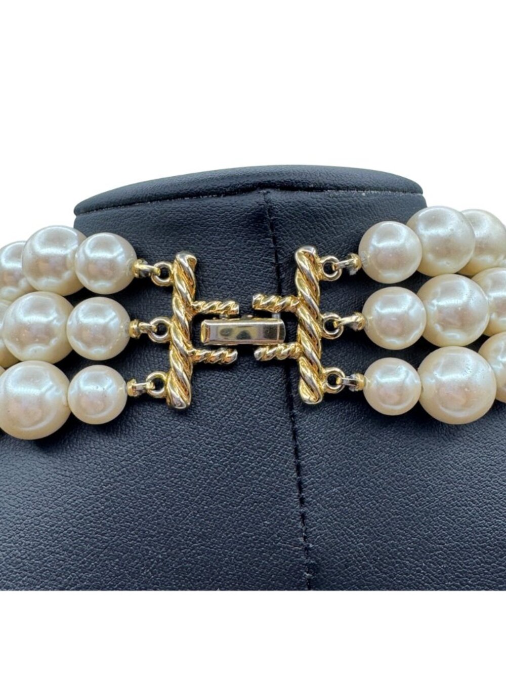 Vintage Statement Faux Pearl Necklace Multi-Strand 12mm 18" Bridal Runway Collar - Picture 3 of 6